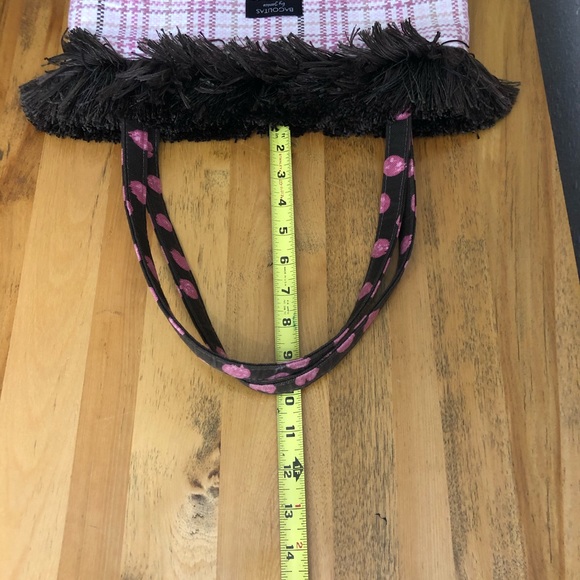Bagalitas By Janice Pink Plaid Purse Hand Bad Brown Trim Eclectic Spring - Picture 8 of 10
